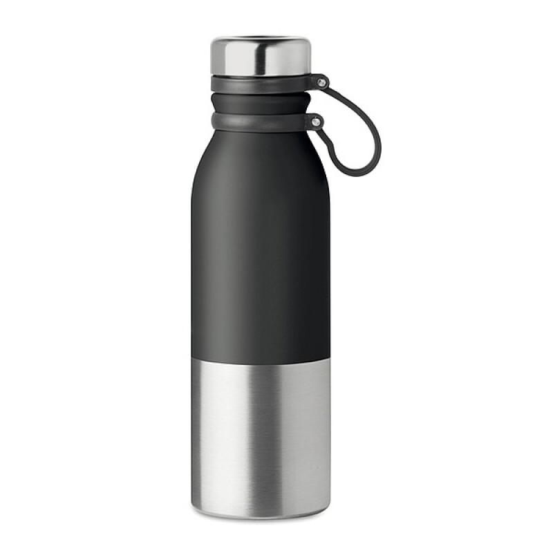 Dvoustěnná nerezová láhev se silikonovým potahem, 600 ml, stříbrno černá
