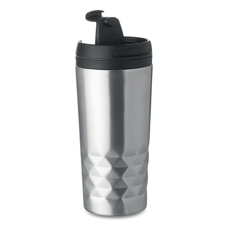 Dvoustěnný cestovní termohrnek z nerezové oceli, uvnitř plast, 280 ml