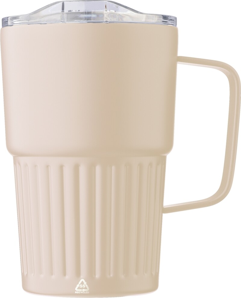 Dvoustěnný cestovní termohrnek z recyklované nerezové oceli 450 ml, béžová