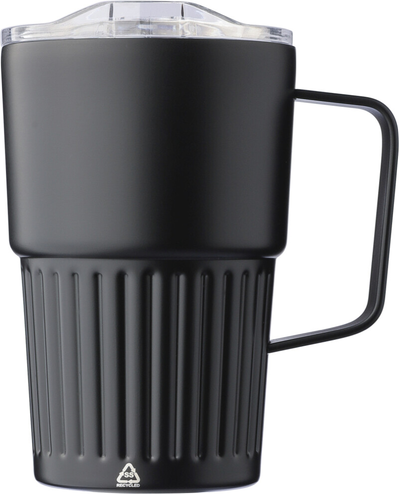 Dvoustěnný cestovní termohrnek z recyklované nerezové oceli 450 ml, černá
