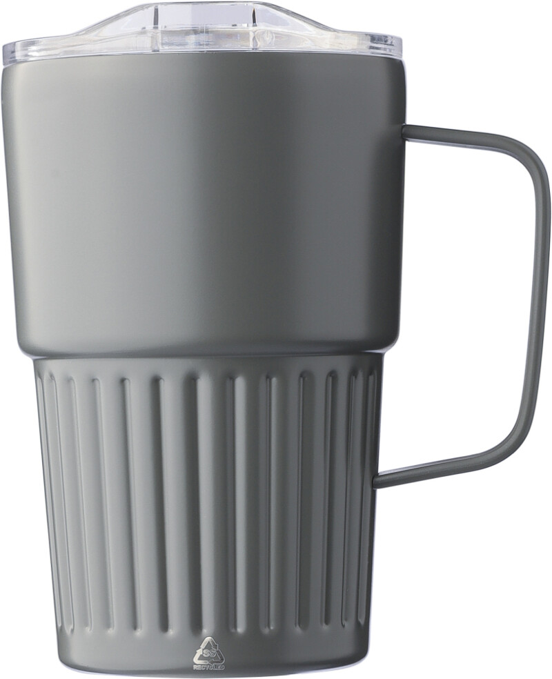 Dvoustěnný cestovní termohrnek z recyklované nerezové oceli 450 ml, šedá