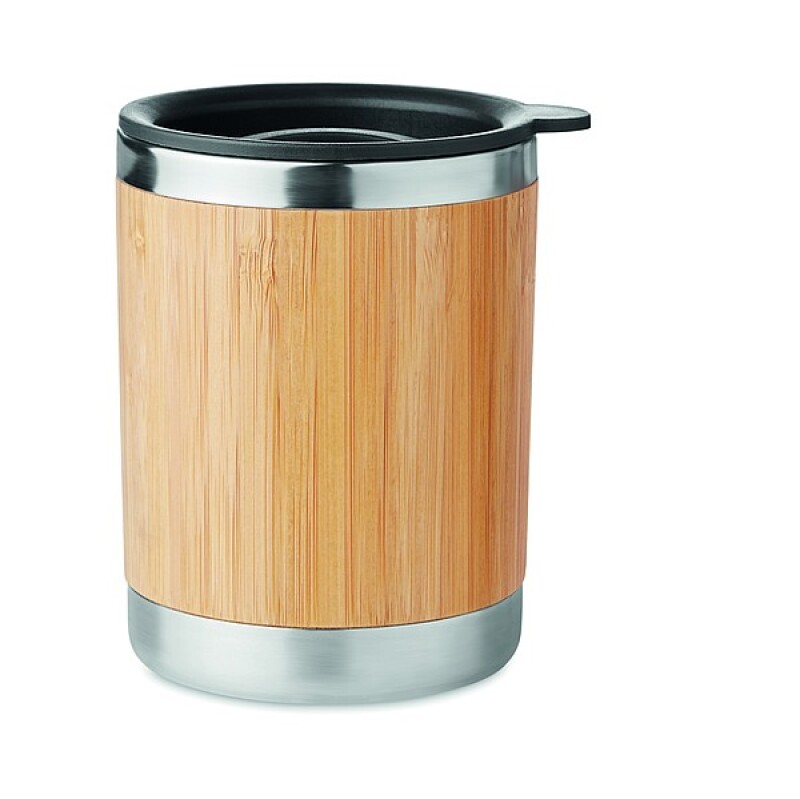 Dvoustěnný nerezový termohrnek s víčkem a bambusovým povrchem, 250ml