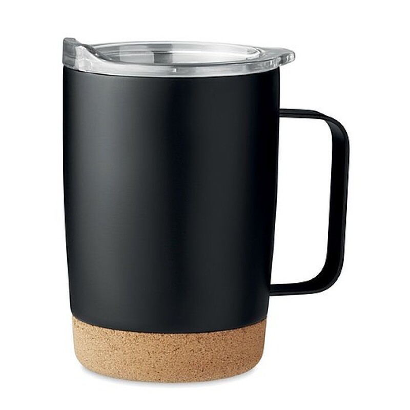 KADIR Termohrnek nerezový s víčkem a korkovým dnem, 300 ml, černá
