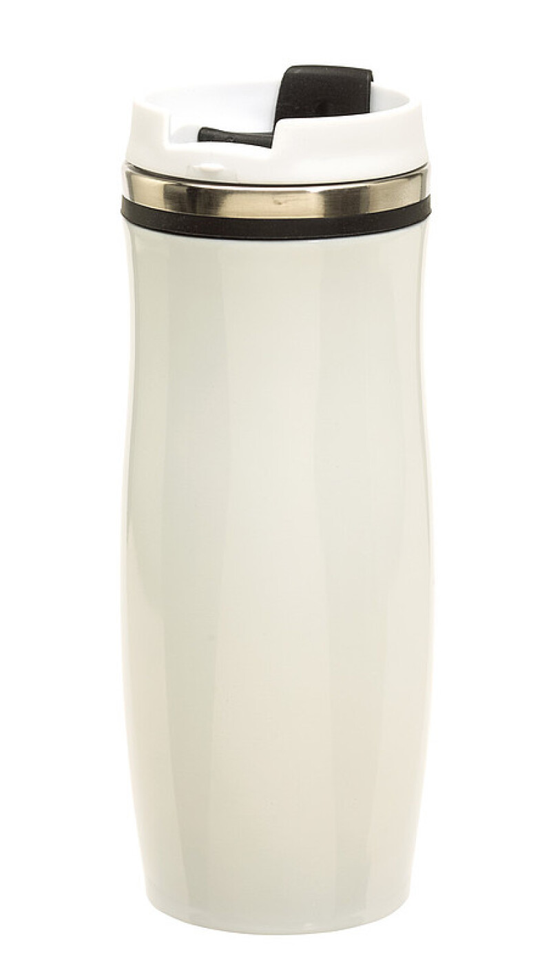 GAMA Bílý nerezový termohrnek s barevným pruhem, 400 ml, černá