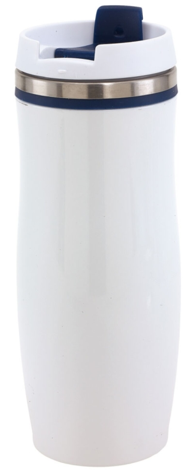 GAMA Bílý nerezový termohrnek s barevným pruhem, 400 ml, tmavě modrá