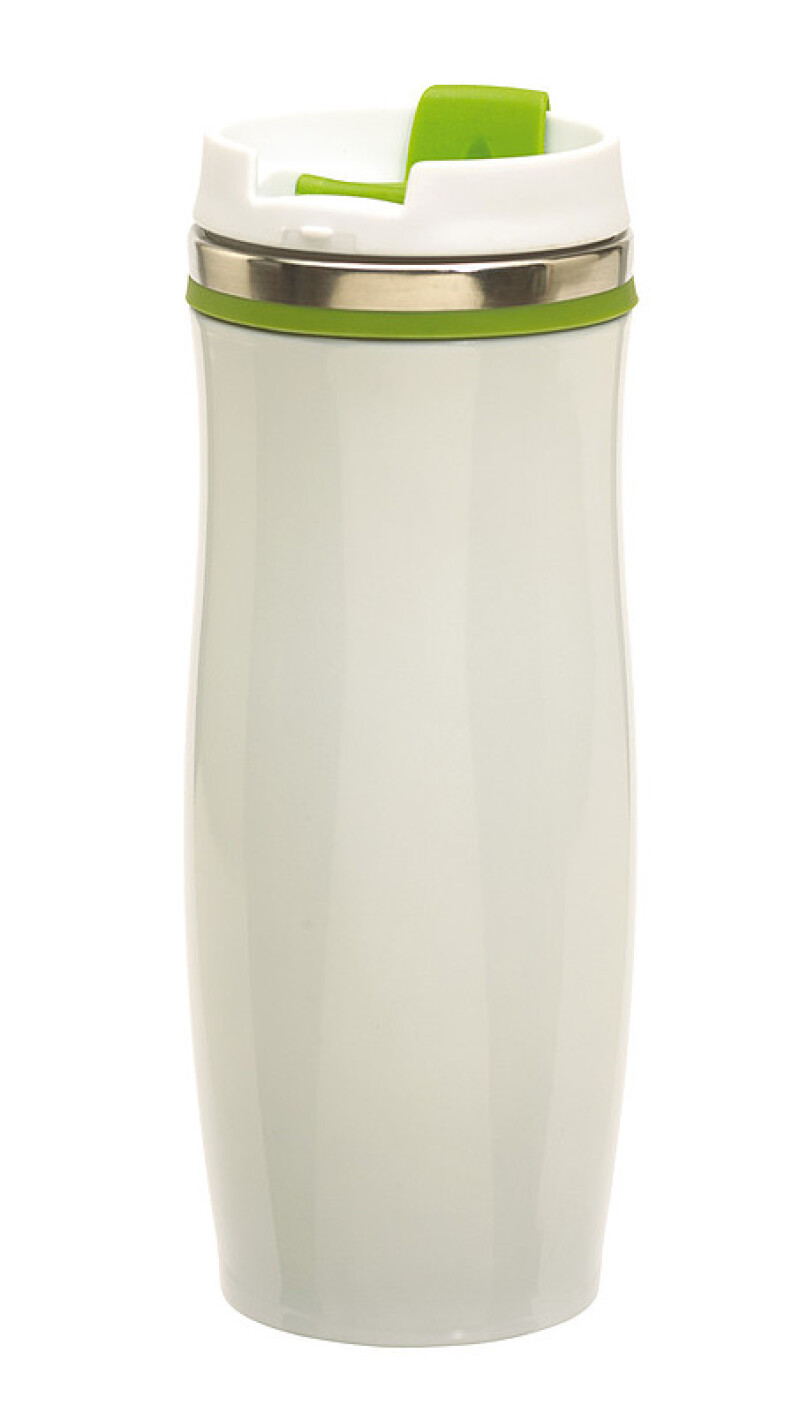 GAMA Bílý nerezový termohrnek s barevným pruhem, 400 ml, zelená
