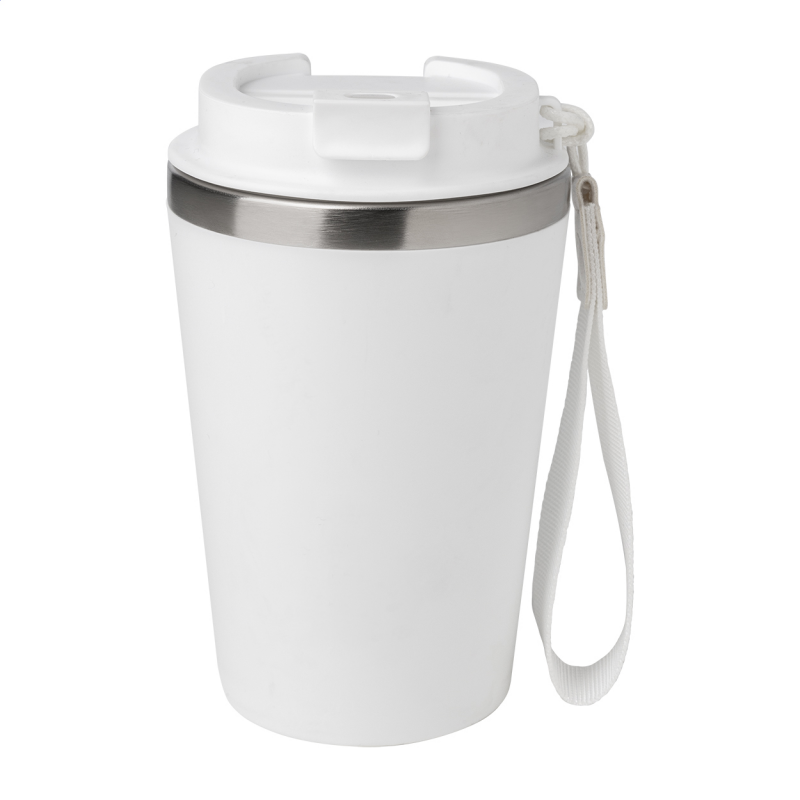 Dvoustěnný termohrnek s popruhem 350 ml, bílá