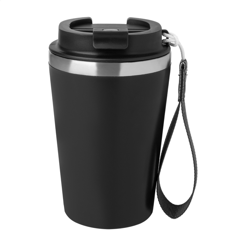 Dvoustěnný termohrnek s popruhem 350 ml, černá