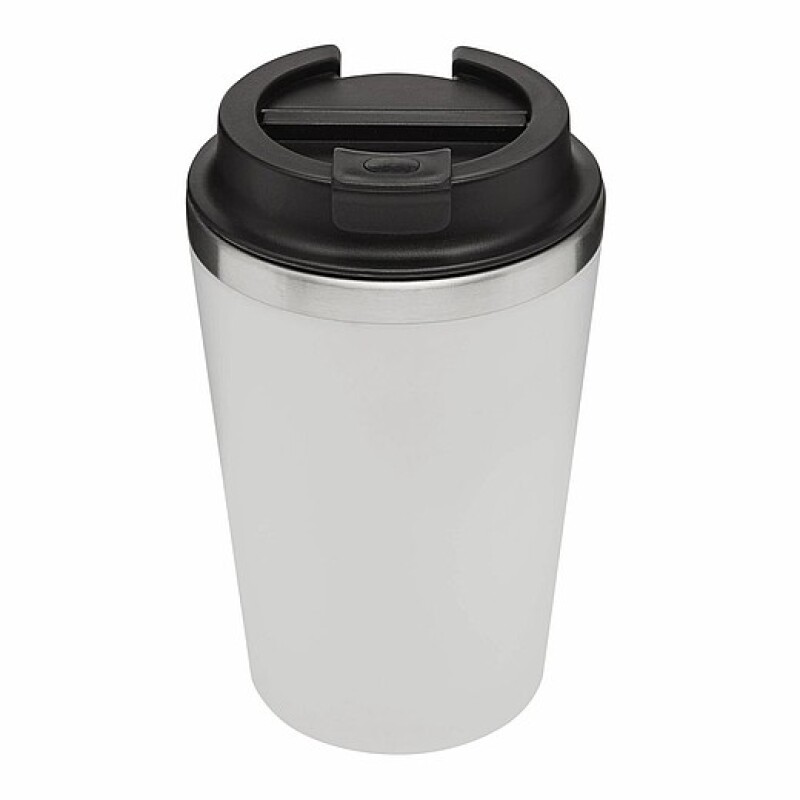 Dvouvrstvý termohrnek s víčkem, 350ml, uvnitř nerezový, zvenku plastový, bílý
