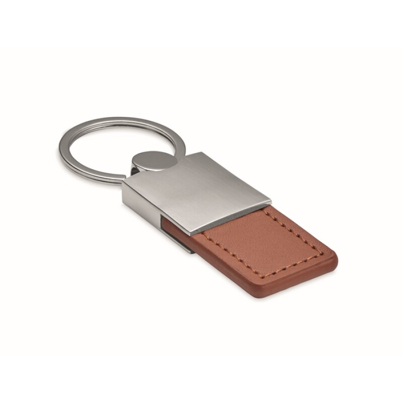 Přívěšek na klíče s kovovým a PU koženým řemínkem, hnědá