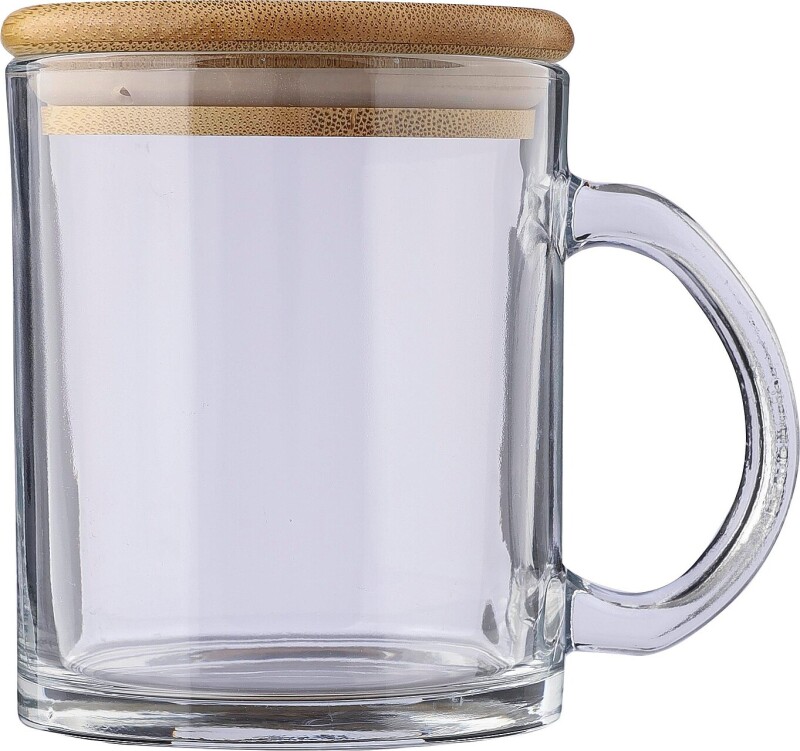 NILPERO Hrnek na pití z recyklovaného skla s bambusovým víčkem, 300 ml