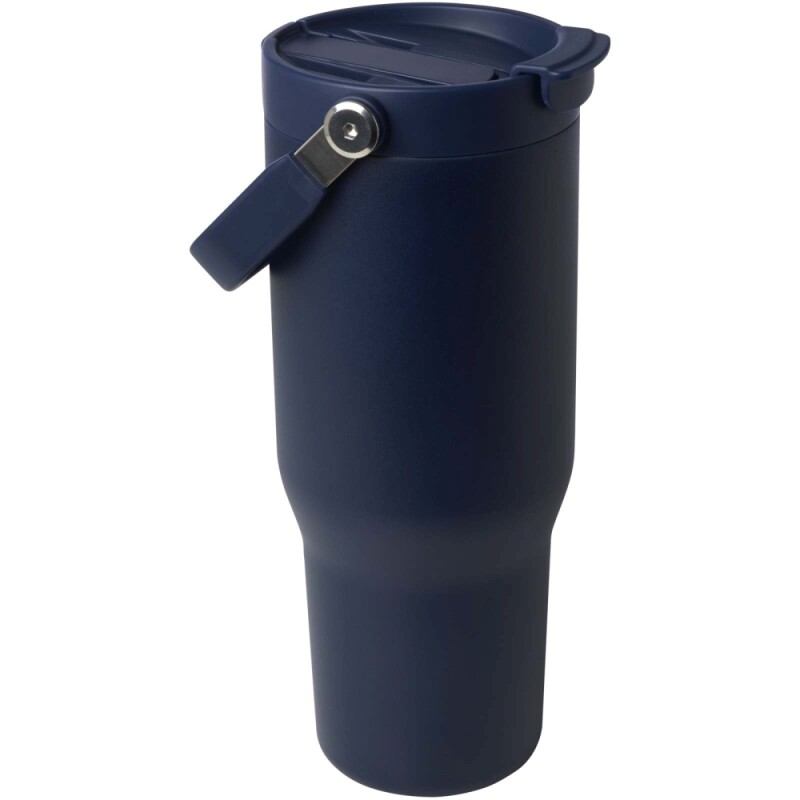 Termohrnek s vakuovou a měděnou izolací 900 ml z recyklované nerezové oceli s víčkem s dvojitou funkcí, námořní modrá