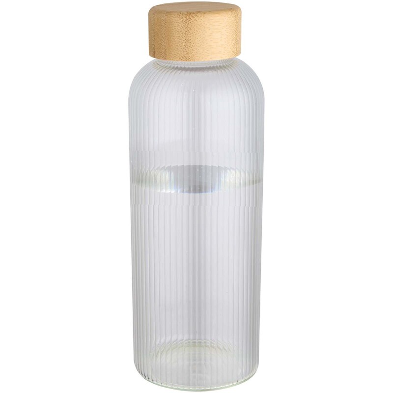 Jednostěnná borosilikátová skleněná láhev s bambusovým víčkem 650 ml, transparentní