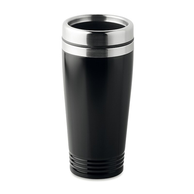 KAKADU Dvoustěnný termohrnek, nerezový s plastovým víčkem, objem 400 ml, černá