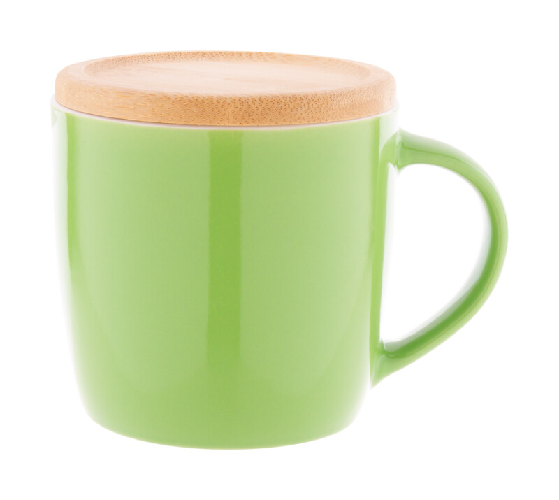 Keramický hrnek 335ml s bambusovým podtáckem, světle zelený