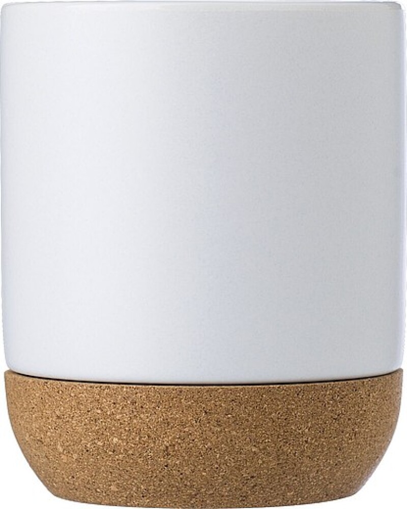 AUGUSTIN Keramický hrnek, 300 ml, s korkovým dnem, bílá