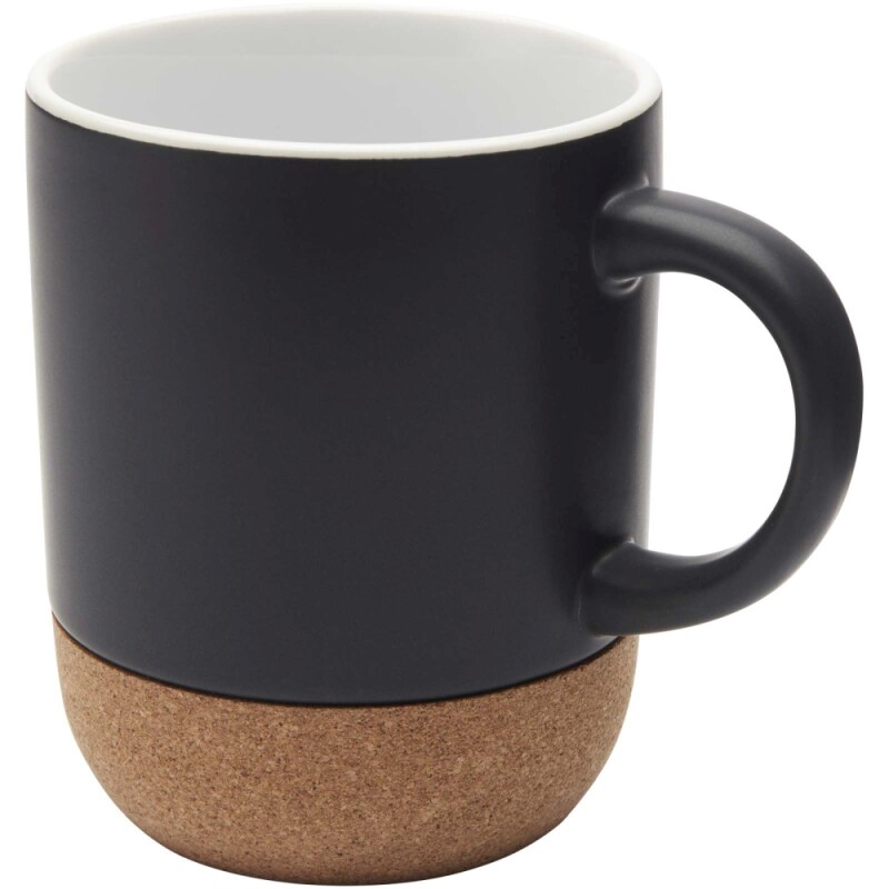 Keramický hrnek o objemu 300 ml s korkovými detaily a matným povrchem, černá