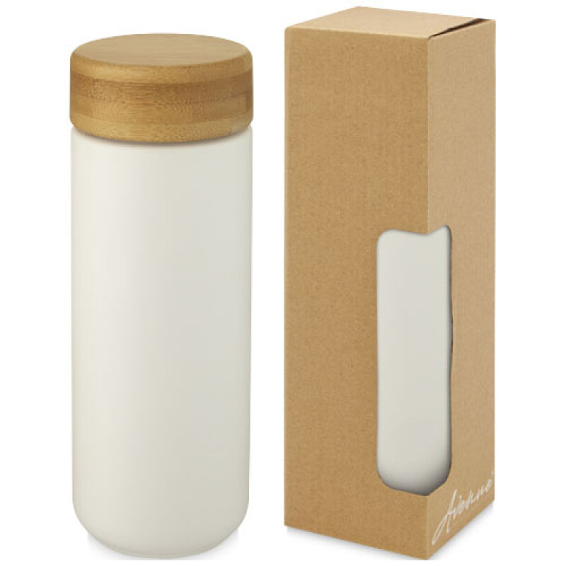 Keramický hrnek s bambusovým víčkem, 300ml, bílý