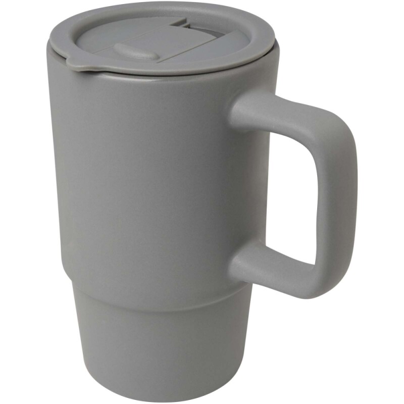 Keramický hrnek s plastovým víkem 450ml, šedá