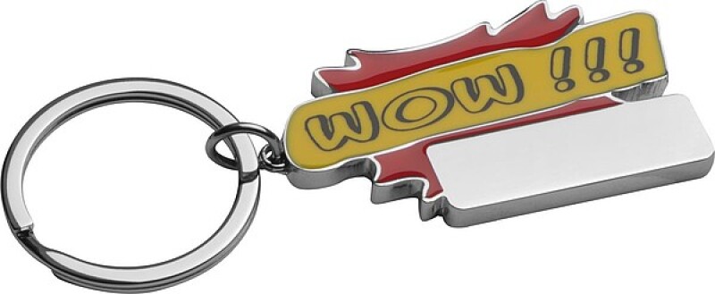 Kovový přívěsek na klíče "WOW ", červený