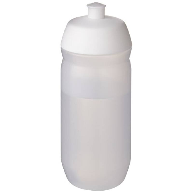 Láhev na pití 500ml, tělo je matně čiré z měkkého plastu, víčko je bílé