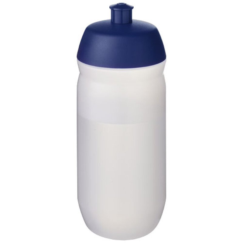 Láhev na pití 500ml, tělo je matně čiré z měkkého plastu, víčko je modré