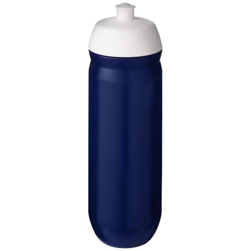 Láhev na pití 750ml, tělo je modré z pružného plastu, víčko je bílé