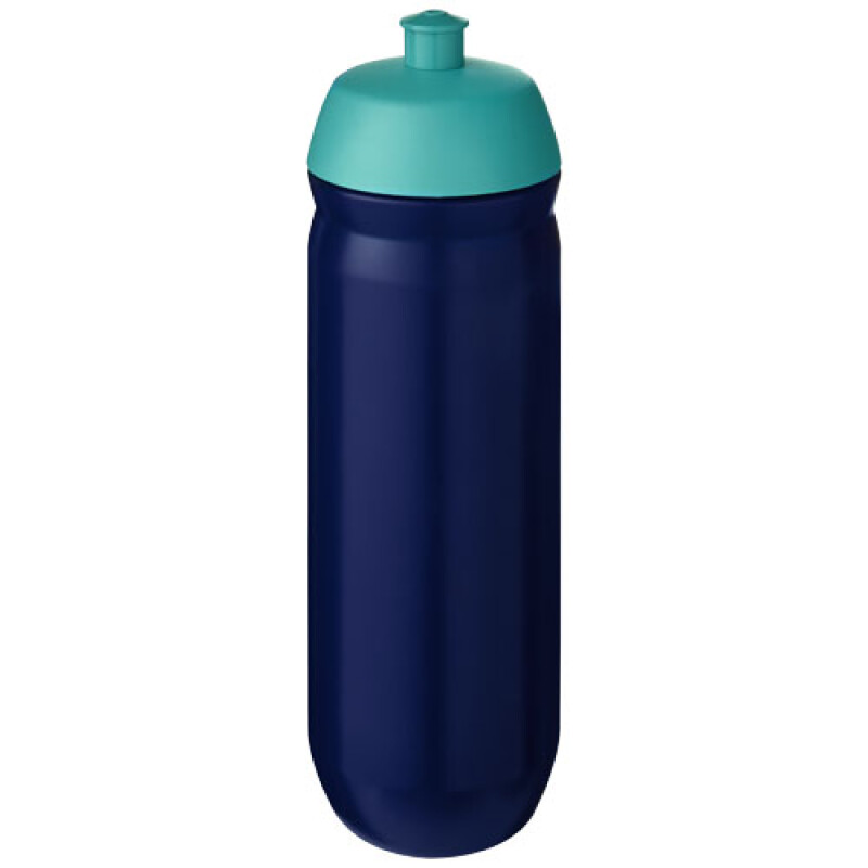 Láhev na pití 750ml, tělo je modré z pružného plastu, víčko je tyrkysové