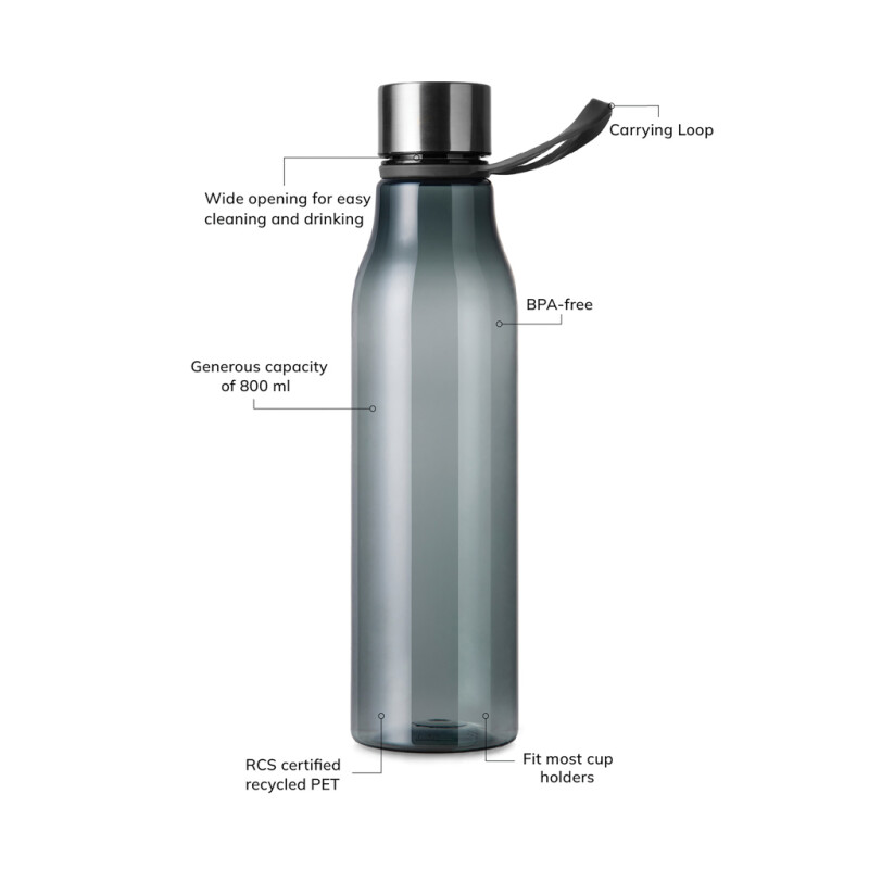 Lahev na vodu 800ml z recyklovaného plastu, antracitová