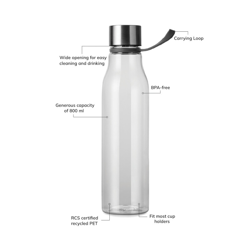 Lahev na vodu 800ml z recyklovaného plastu, transparentní