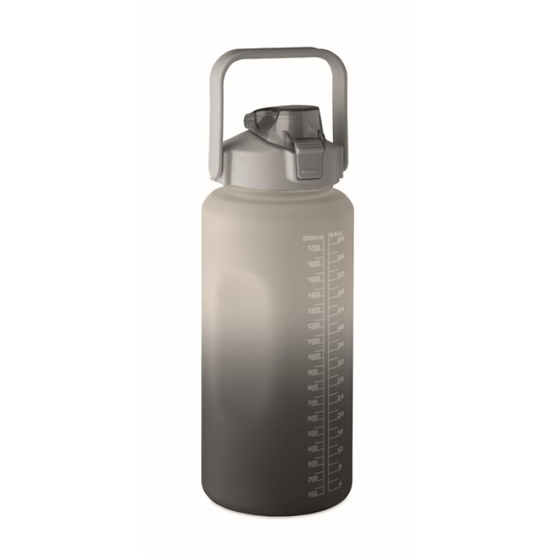 Láhev na vodu, RPET 2000 ml, šedá/černá