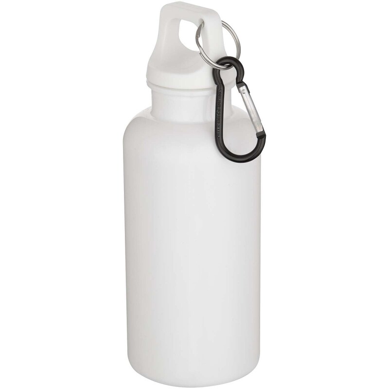 Láhev na vodu s karabinou z recyklovaného plastu 400 ml, bílá