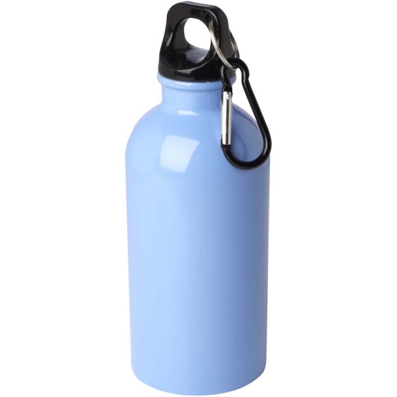 Láhev na vodu z nerezové oceli s karabinou 400ml, jemná modrá