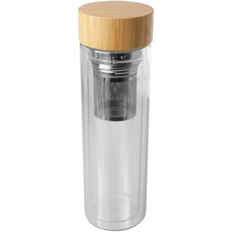 Láhev s infuznérem z borosilikátového skla s bambusovým víčkem 400ml, transparentní