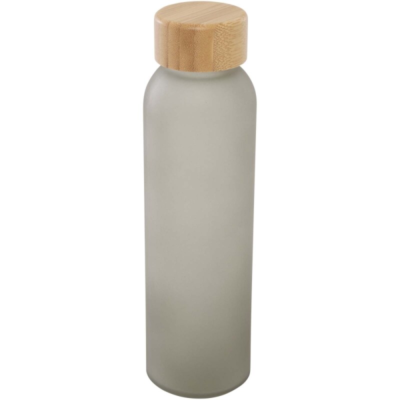 Láhev z matného sodnovápenatého skla s bambusovým víčkem 500 ml, šedá