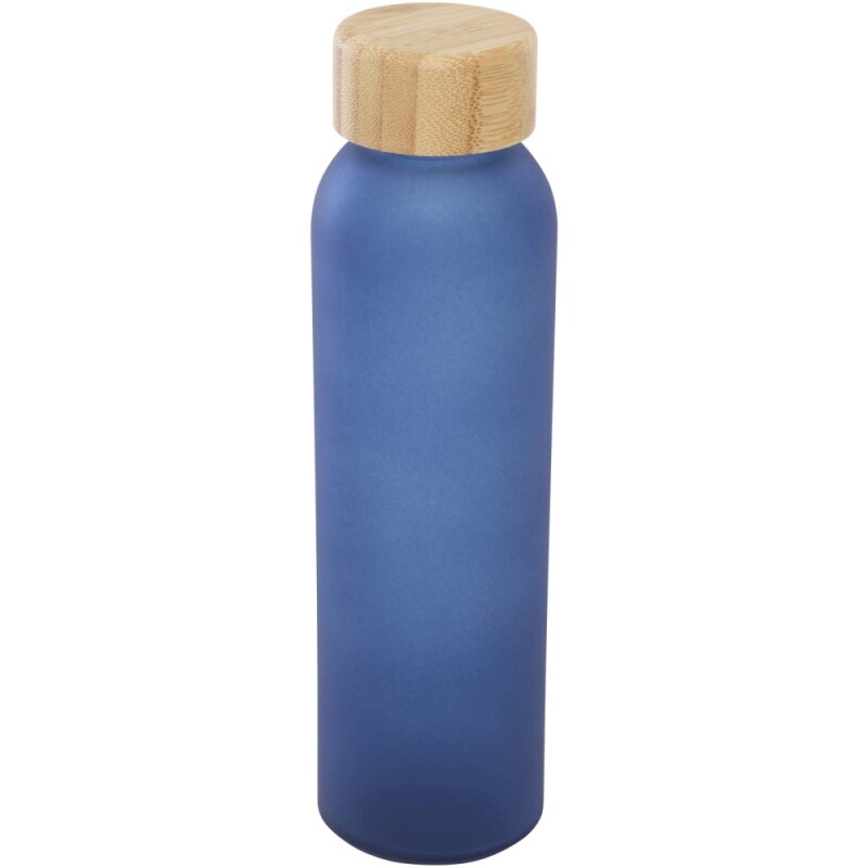 Láhev z matného sodnovápenatého skla s bambusovým víčkem 500 ml, tmavě tyrkysová