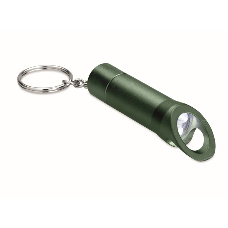 LED svítilna s otvírákem a kroužkem na klíče, tmavě zelená