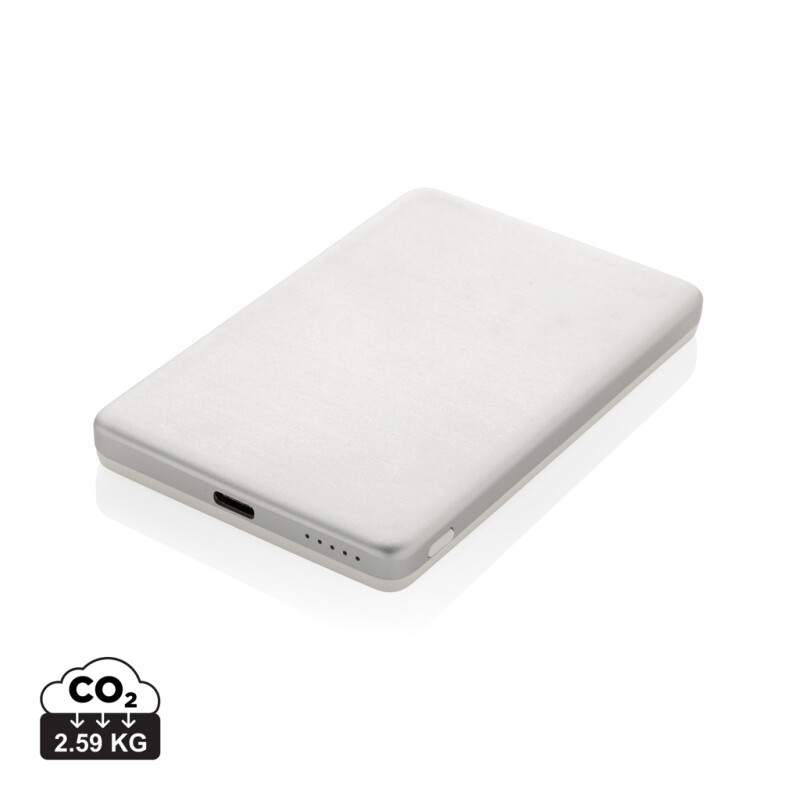 Magnetická powerbanka 5000mAh 5W z RCS hliníku, stříbrná