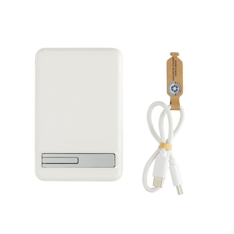 Magnetická powerbanka 5000mAh 5W z RCS plastu a bambusu, bílá