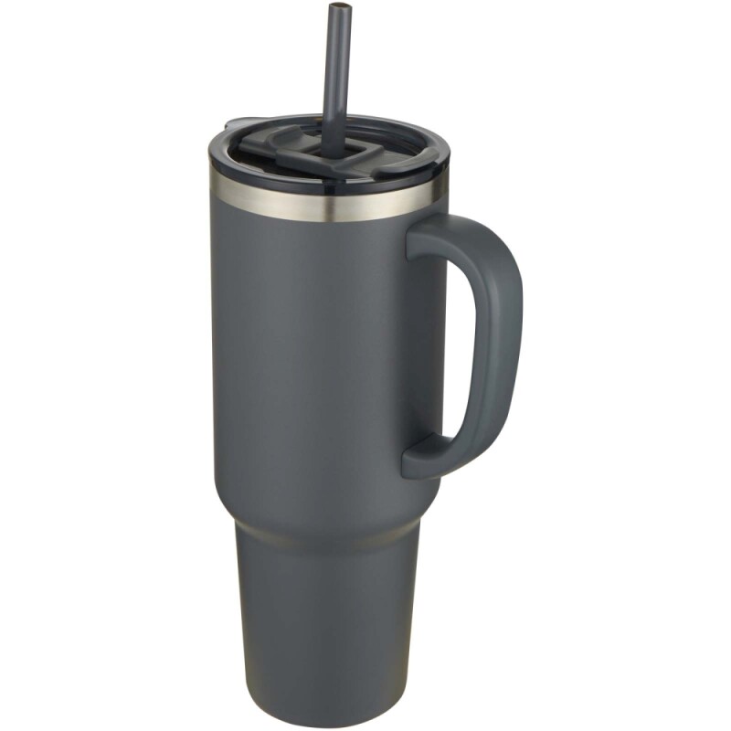 Měděný vakuově izolovaný termohrnek s brčkem a dvojitou stěnou 1200ml, šedá