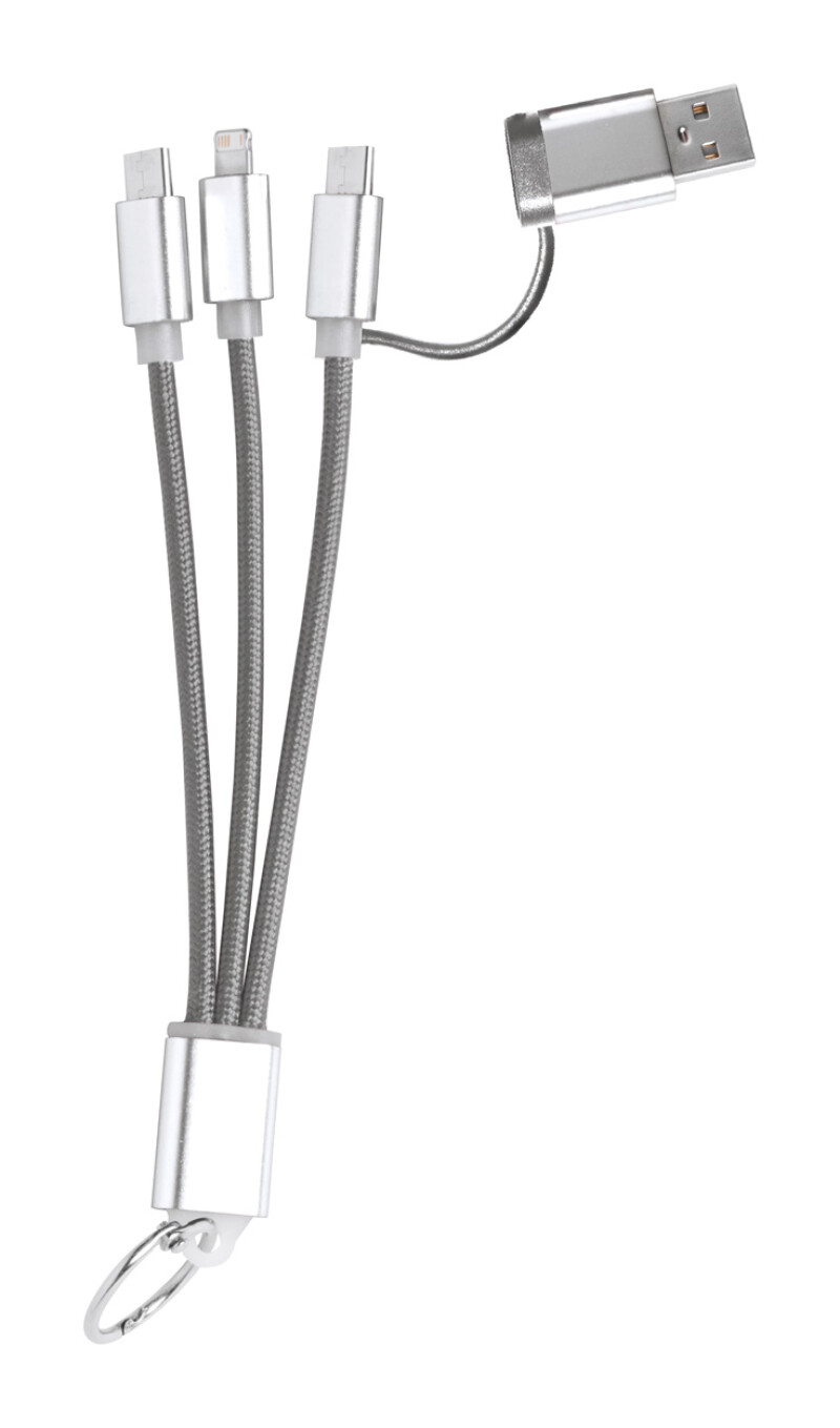 Nabíjecí kabel s kroužkem na klíče, šedý