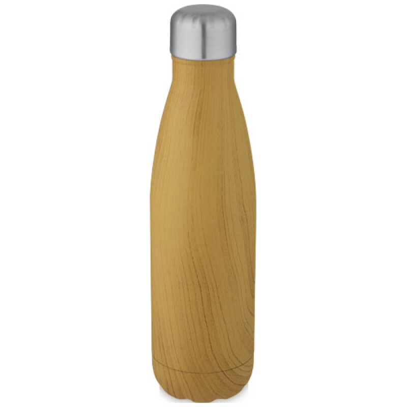 Nerezová termo láhev, 500ml, s dřevěným potiskem, světle hnědá