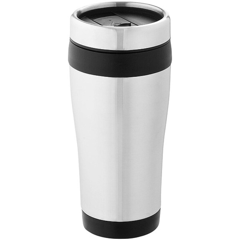 Nerezový termohrnek s plastovým vnitřkem, objem 470 ml, stříbrná/černá