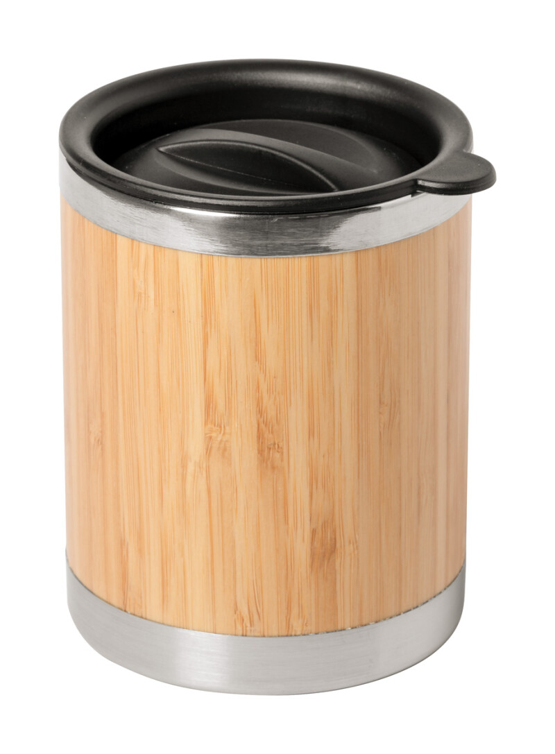 Nerezový termohrnek 300ml, s víčkem a bambusovým povrchem