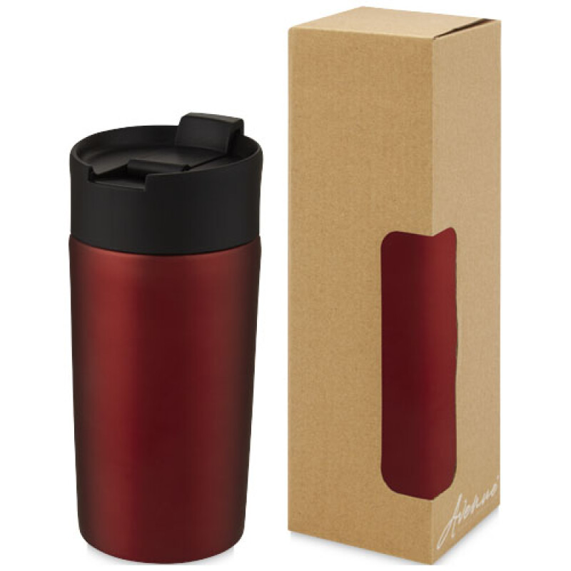 Nerezový termohrnek s měděnou izolací 330ml, s plastovým víčkem, červený