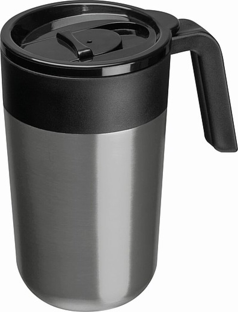 Nerezový termohrnek s plastovým víčkem a uchem, 400ml, šedý