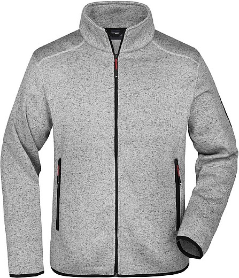 Pánská fleecová bunda James Nicholson knit fleece jacket men, šedá/červená, vel. S