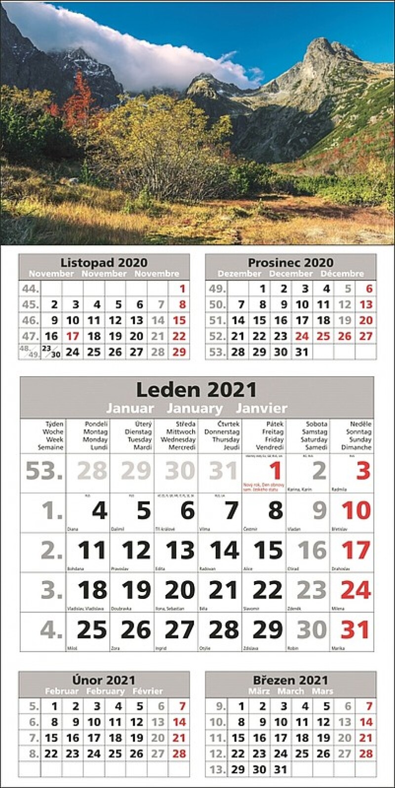 PĚTIMĚSÍČNÍ nástěnný kalendář 2026