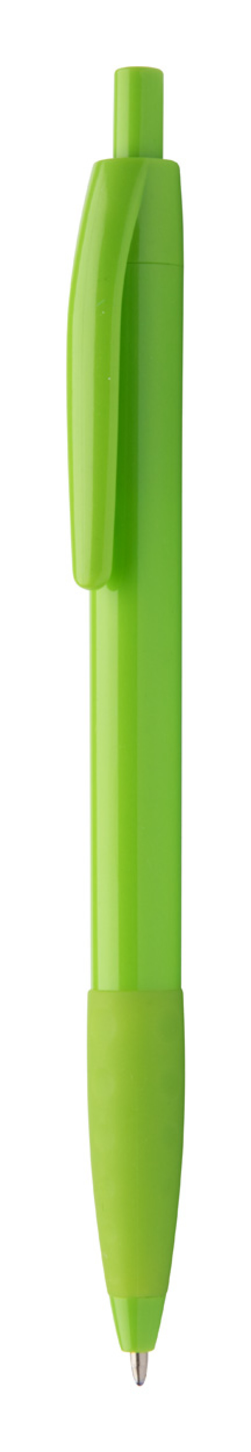 Plastové kuličkové pero s modrou náplní a gumovým úchopem, zelené