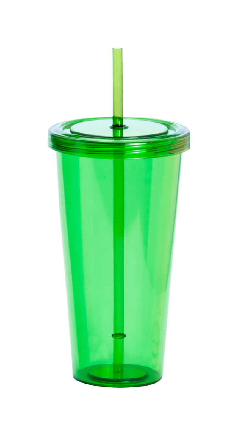 Plastový kelímek na pití s víčkem a brčkem, 750ml, transparentní zelený